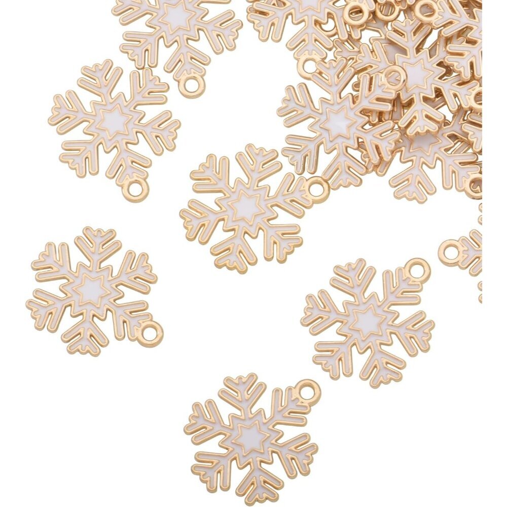 Pack of 80 White Snowflakes Enamel Charms Gold Plated Colored Pendants Accessori